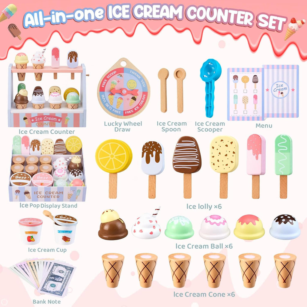 All-in-one ice cream counter set contents