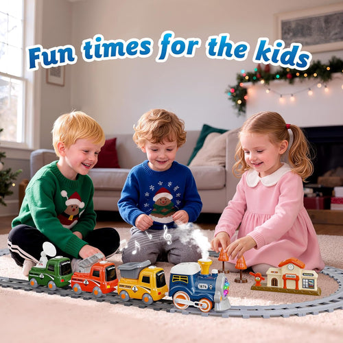 Fun times with three kids playing the train set