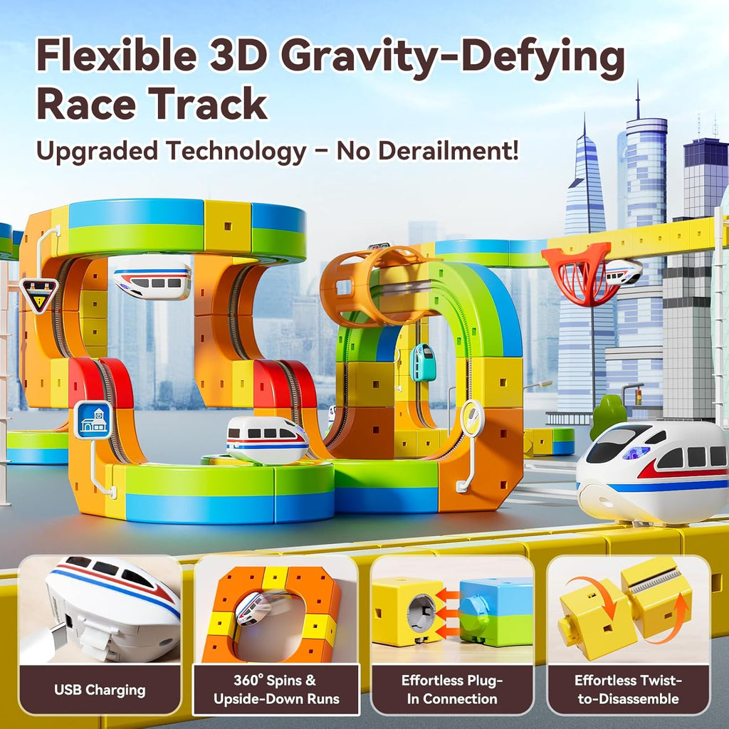 Flexible 3D gravity-defying race track features